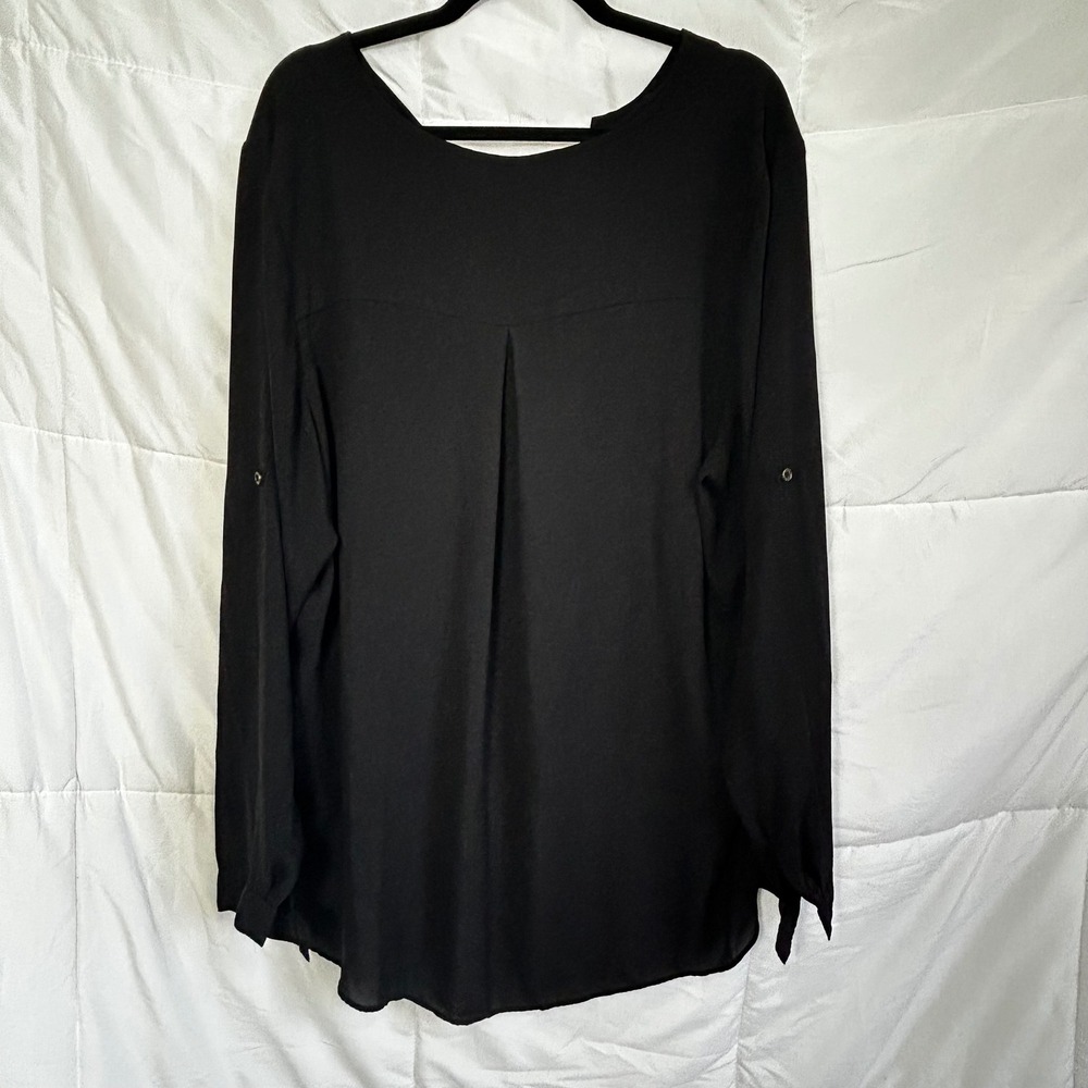Cleo Black Button Front High‎ Low Long Sleeve Blouse Shirt Top Plus Size 3X - Picture 5 of 7
